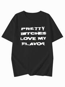 Women's Casual Round Neck Loose Letter Print Short Sleeve T-Shirt, Spring/Summer - Black - View 4