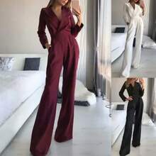 Spring And Summer Chinese Style Long Sleeve New Chinese Style Jumpsuit Diagonal Placket Mid-Waist Elegant Commuter Jumpsuit - 紅色 - 查看 3