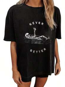 Women's Tops Letter Tee Graphic T-Shirts,Vintage Shirts For Women Cute Graphic Tee Spring Short Sleeve Tops Oversized Tshirts Unisex Halloween T-Shirt - 可愛襯衫 #A1 - 查看 2
