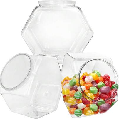 1/3 Pcs Plastic Candy Jars,Clear Cookie Jars 71 Oz For Kitchen Counter,Hexagon Cookie Jars With Lids,Plastic Dry Food Jar For Candy Buffet