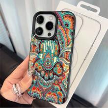 1pcs Bohemian Mandala Hamsa Hand Phone Case Suitable For Apple Phone 11 12 13 Pro Xs Max XS X 14 15 16 Plus 17ProMax Silicone Shock Proof Vintage Funky Fashion Exquisite Can Be Given To Friends You Can Give It To Yourself - 黑色 - 查看 3