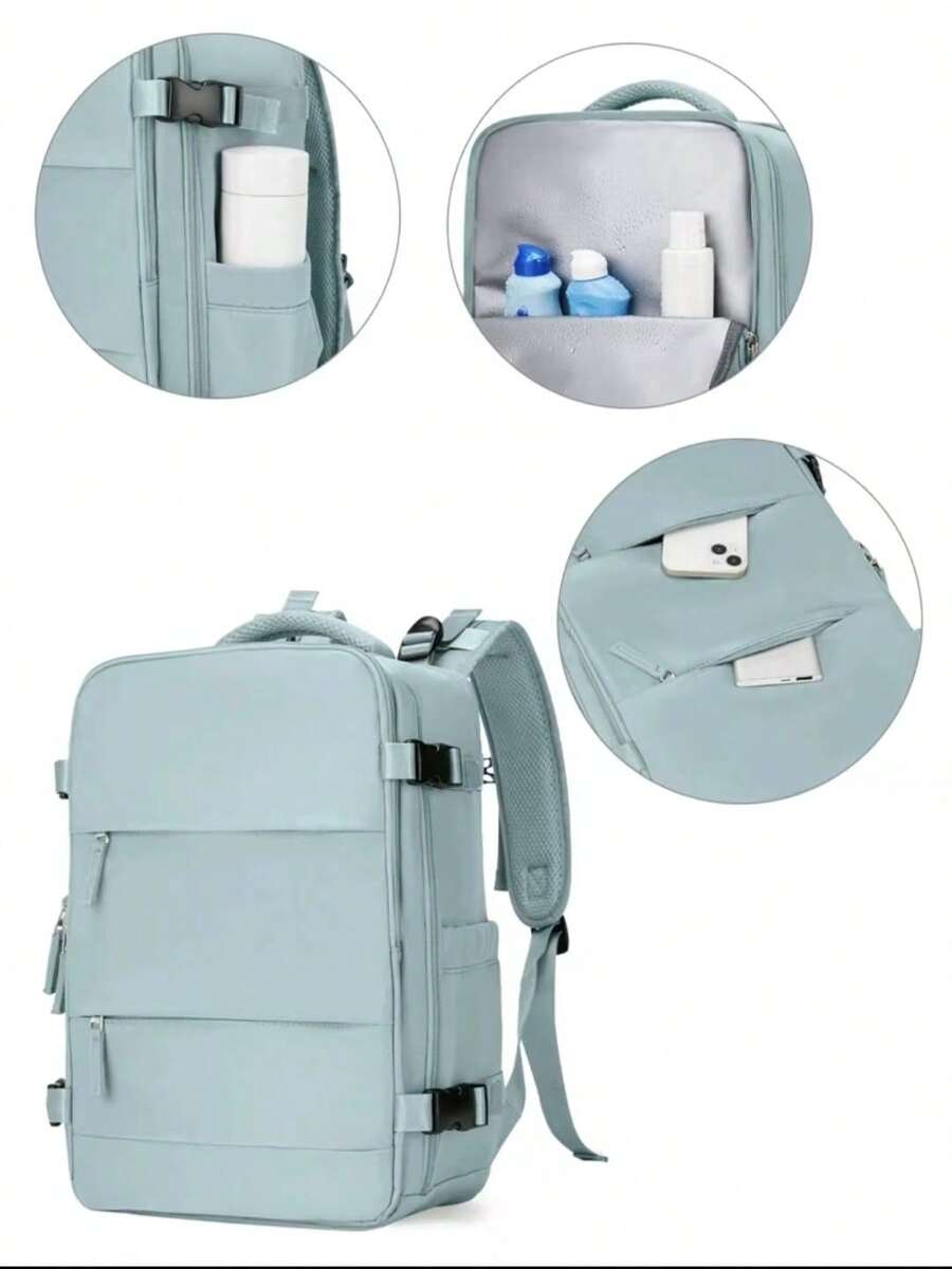 1pc Black Campus Backpack, Handheld Luggage 40x20x25 Ruian Airlines Travel Backpack Small Airplane Luggage Men's Backpack Women's, 14-Inch Laptop Backpack For School, Hiking, Work, Suitable For Office, Outdoor, Travel, College, Elementary, Middle, High School, Business, Commuting, Sports - Baby Blue - View 1