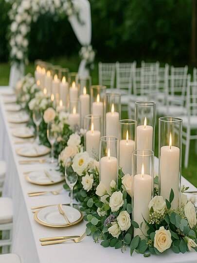 24pcs Transparent Cylinder Vase Set, Glass Vases For Centerpiece Decoration, Modern Floating Candle Holders, Hurricane Candle Holders For Wedding Table Decor