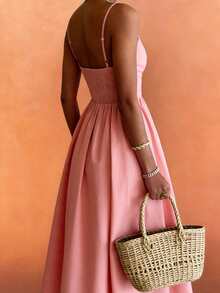 Sea Starshine Spring/Summer New Collection: Fashionable, Simple, And Elegant Everyday And Vacation-Style Slip Dress With Adjustable Straps. Regular Women's Sizing. - Pink - View 8