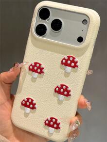 可爱卡通3D刺绣蘑菇荔枝图案手机壳，兼容 17 Pro Max、17 Pro、17、16 Pro Max、16 Pro、16、16、15 Pro Max、15 Pro、14 Pro Max、14 Pro、13、12 Pro Max、11、16、15、14 Plus，春季创意可爱软磨砂防摔软壳 - 白色 - 查看 5