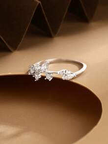 1 件 S925 纯银戒指，时尚藤叶设计，镶嵌方晶锆石，开口可调节戒指，优雅时尚的珠宝礼物，适合女性、母亲、女友、朋友、日常佩戴