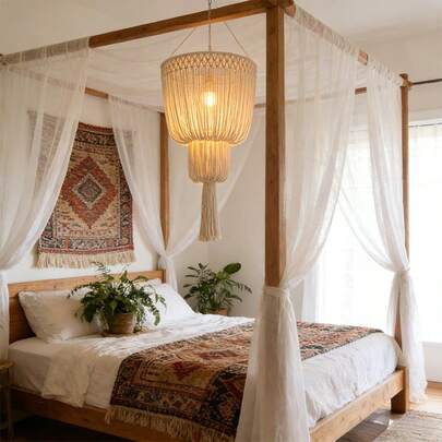 1 pieza Pantalla de lámpara con borlas estilo bohemio hecha a mano - Adecuada para sala de estar, dormitorio, luz de techo de oficina - Regalo de decoración del hogar bohemio, iluminación de dormitorio, iluminación artística