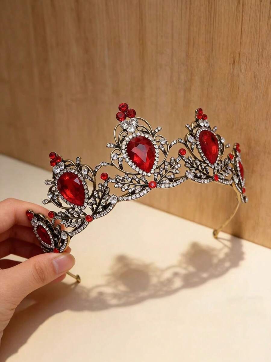1pc Bohemian Style Rhinestone Embellished Zinc Alloy Princess Crown, Suitable For Weddings, Galas, Pageants, Birthday Parties - Multicolor - View 1