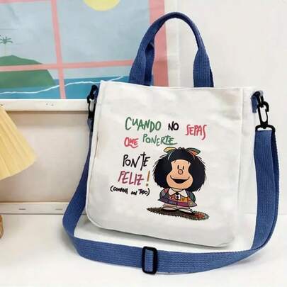 Bolso de mano con frase en español y estampado de Mafalda - Diseño de texto en español con cierre magnético Bandolera/Bolso de mano, Bolso lavable a máquina para la escuela, el trabajo, los viajes - Bolso con lema español lindo (C Burdeos/)