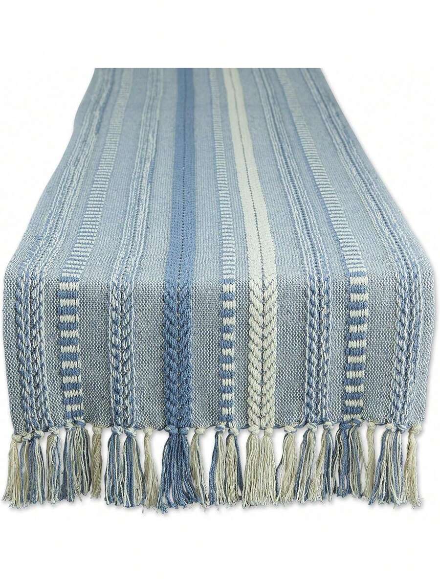 EstiloTendenciaDII Farmhouse - Camino De Mesa Trenzado A Rayas, 15 X 72 Pulgadas, Color Azul Lavado A La PiedraCalidad PremiumVersióN Mejorada - Negro - Ver 1