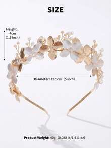 Handmade Mixed Metal Floral Hair Band, Elegant Alloy Leaf & Faux Pearl Headpiece, Gold Base Flower Hair Jewelry Head Accessories Headband For Women ,Diadema ,Hair Hoop - Multicolor - View 7