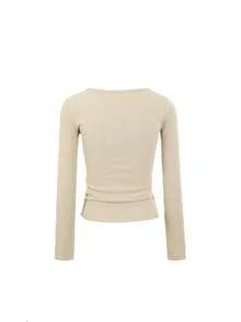 女士长袖T恤，修身轻盈，独特设计，适合秋冬季叠穿 - 杏色 - 查看 5