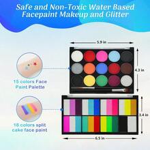 Face Painting Kit, Activated Face Paint Makeup Set, Includes 18 Color+15 Color Face Paint Makeup Palette And Multiple Makeup Tools. Halloween, Cosplay Makeup. - Default - View 4