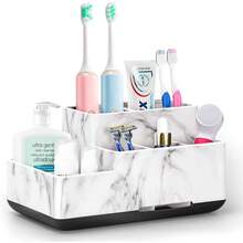 Toothbrush Holder,Bathroom Organizer Countertop, 5 Compartments Multifunctional Storage For Cosmetic, Makeup, Office Stationery Pencil,Toothpaste, Toothbrush,Ideal Gift For Home, Office - 白色大理石 - 查看 7