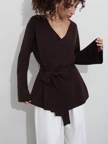 Simple Fashion Brown Knit Cardigan - Dark Brown - View 4