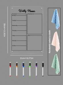 Magnetic Transparent Acrylic Weekly Planner Board, Erasable Magnetic Refrigerator Sticker (Includes 6 Random Color Whiteboard Markers, 1 Random Color Cleaning Cloth) Birthday Gifts Graduation - White - View 12