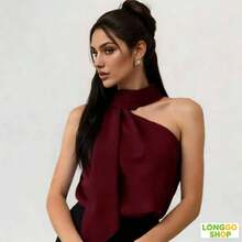 Made From Lightweight And Comfortable Linen, Perfect For The Brazilian Climate. The One-Shoulder Design With A Neck Tie Adds A Chic Touch Without Being Over The Top – Ideal For Combining Sophistication In The Office, And Also For Going Out With Friends After Work. It Easily Pairs With Trousers, Skirts Or Shorts, Making It A Versatile Piece That No Modern Woman's Wardrobe Should Be Without! - 酒紅色 - 查看 2