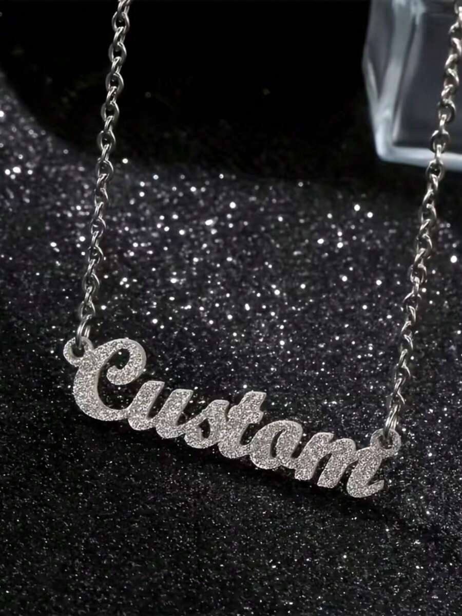 1 Customized Personalized Frosted Name Necklace Stainless Steel Nameplate Necklace Women's Gift Jewelry Valentine's Day - Multicolor - View 1
