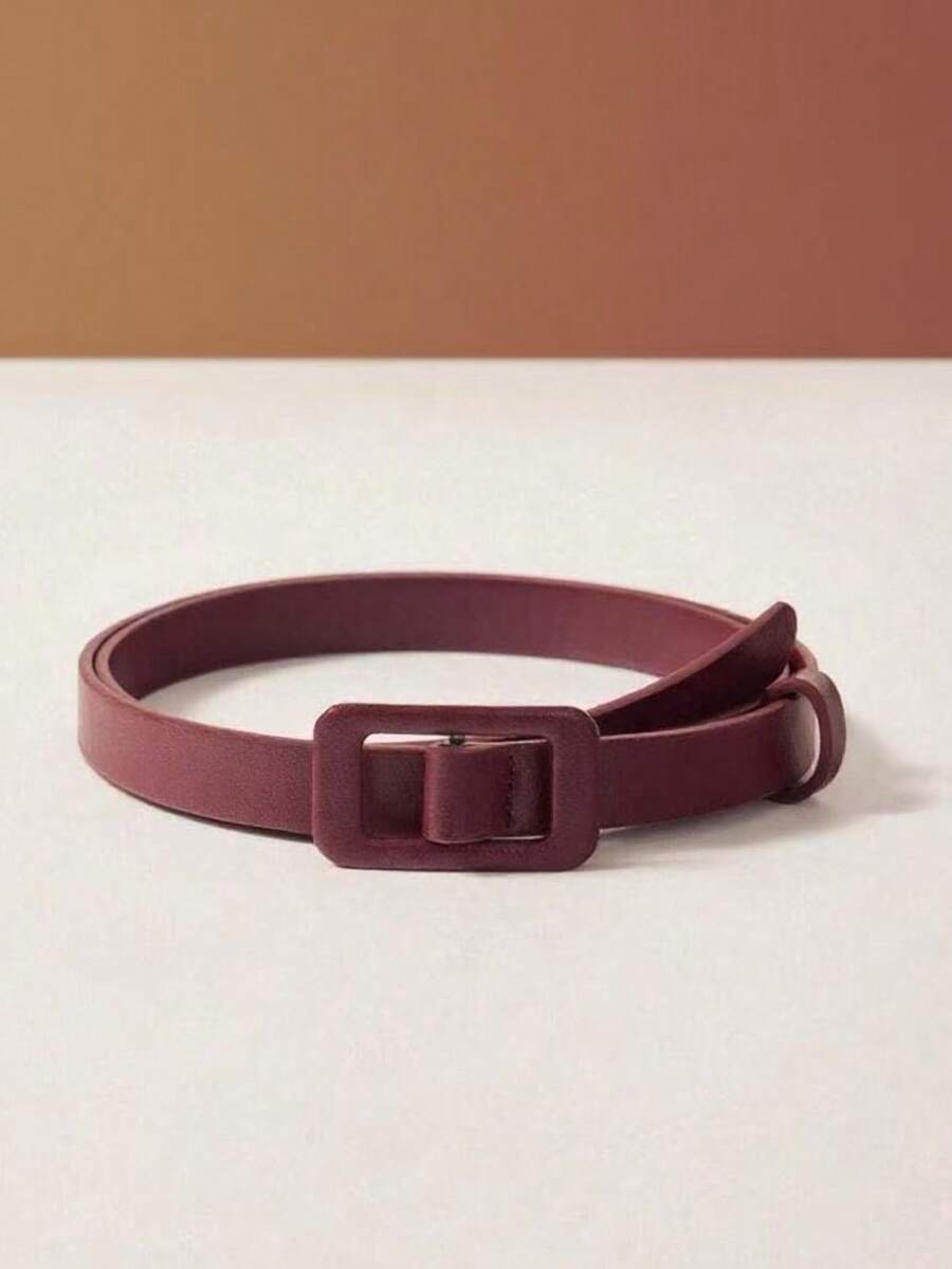 1 pièce Ceinture élégante vintage en PU (polyuréthane) de couleur unie pour femmes, convient pour les vestes, les robes, le quotidien, le travail, les fêtes et les sorties, automne/hiver - Rouge foncé - Voir 1