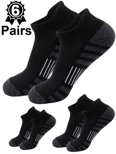 6Pairs Sweat-Absorbing Men's Sports Socks Breathable Low-Cut Running Socks Color Block Design For Gym (Black/White/Grey)
