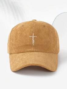 1 pièce Casquette de baseball unisexe en velours côtelé style rétro avec fine broderie en croix. Casquette de baseball réglable pour l'automne/l'hiver, idéale pour un usage quotidien, la course, les sports, les vacances, les activités extérieures et les passionnés. - A - Voir 6