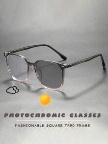 Men's Large Square Fashion Photochromic Eyeglasses Frame, Multifunctional Personalized Casual Frame, Great For Vacation, Outdoor Travel, Fashion Glasses, Personalized Commuting Decorative Glasses - Multicolor - View 4