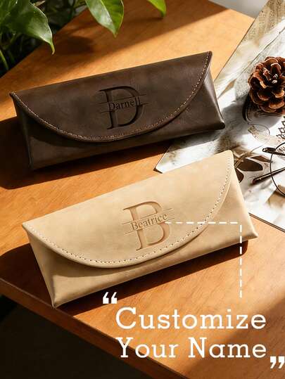 1 pieza Estuche personalizado para gafas con nombre, bolsa de almacenamiento para gafas de sol, estuche portátil de piel sintética para gafas, caja minimalista personalizada para gafas, grabado, regalo del Día de la Madre para mamá, papá, él, ella, hombres, mujeres