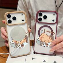 Cute Cat-Themed Work Scene Phone Case, Macaron Style, Magnetic, Drop-Proof TPU Frame, Independent Lens Frame, Built-In Magnetic Ring (MagSafe), Instantly Attaches. Compatible With IPhone 17, 16, 15, 14, 13, 12 Pro, Pro Max Plus, 17 Air, 16E. Two-In-One Design, Perfect Christmas Gift For Friends, Loved Ones, Or Yourself. - Black - View 1