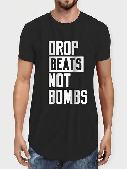 Drop Bea Not Bombs Men's Longline T shirt Crunk ThreadCamia deptiva de calle para hombre, cómoda, para uso diario, ligera, de cte atlético, perfecta para crer, gimnasio, viajes y para usar en verano.