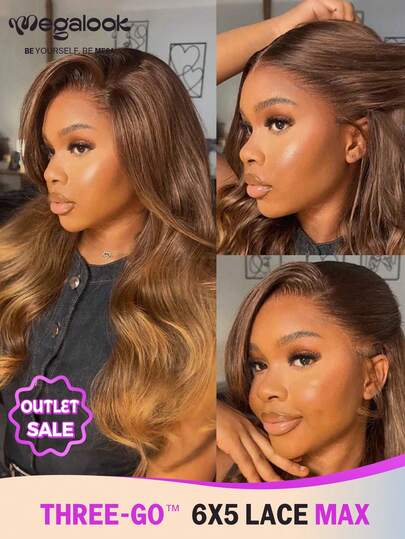 MEGALOOK 20 Inch Blonde Ombre Highlights With Brown Roots Body Wave Wig 100% Human Hair - Pre Cut 6x5 Lace Glueless Wigs With Drawstring Cap Human Hair Wigs Put On Go No Glue Needed Transparent Lace Wig With Pre Plucked Natural Hairline Balayage Color Wig