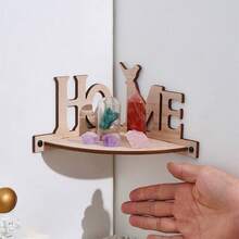 Estante de madera para colgar en la pared, con diseño de letras creativas, para sala de estar y dormitorio. - caqui oscuro - Ver 3