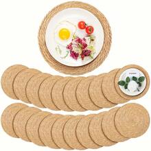 Woven Placemats (Set Of 12), Round Rattan Placemats, Woven Hyacinth Willow Placemats, Heat-Resistant And Non-Slip, Suitable For Plates. Care Instructions: Hand Wash Only. - 藤編餐墊 - 查看 2