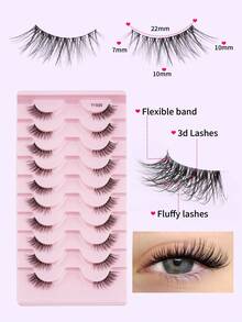10 Pairs/Box Natural Transparent Stem Half-Cut Eyelash, Enlarging Eyes Short Lashes, Suitable For Women And Bloggers Daily Makeup - 黑色 - 查看 3
