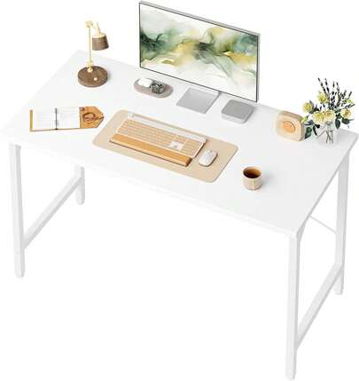 BEXEVUE Home Office Desk, 40 Inch Computer Desk, Modern Writing Desk, Simple Study Table, Sturdy Laptop Table, Work Desk Home Office Bedroom Small Space, White