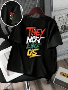 青少年男孩标语印花圆领短袖休闲百搭T恤 - 黑色 - 查看 3