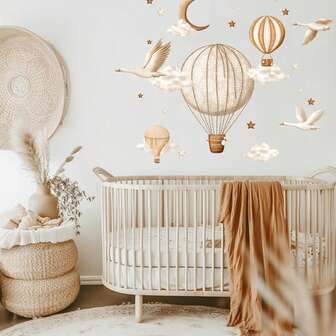 Hot Air Balloon Moon Clouds Stars Wall Stickers Decals For Bedroom Playroom Kitchen Bathroom Wall Decor