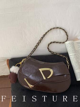 FEISTURE 1pc Hard Shell PU Flap Small Square Bag, Fashion Women's Chain Shoulder Crossbody Bag, Magnetic Closure, With Pendant, Suitable For Girls, Ladies, College Students, Young Professionals, Great For Work, Business, Commute, School