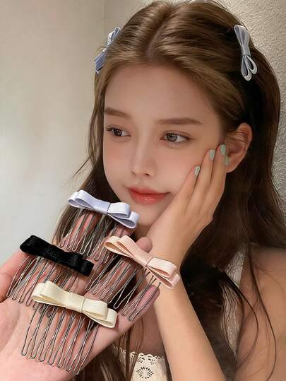 1/2个蝴蝶结装饰发夹，刘海夹，优雅发饰，侧刘海造型夹，多功能发梳，发夹，可爱个性化发饰，适合作为女性礼物、节日礼物、返校季礼物、头饰