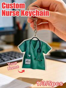1/3/5pcs Customizable 2D Flat Nurse Name Tag Keychain - Personalized With Name, Stethoscope Shaped Pendant Medical ID Badge, Printable With Name/Initial/Title, Hospital Uniform Style, Suitable For Nurses, Doctors, Medical Staff (Unisex Adult) - Multicolor - View 2