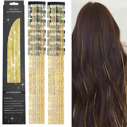 6/12 Uds Clip de pelo sintético de una pieza para mujer, extensiones de cabello con oropel brillante, Kit de oropel para el cabello, peluca brillante resistente al calor UYAI