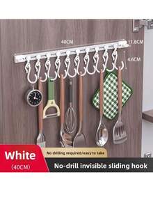 1PC Adhesive Sliding Hook Strong Kitchen Storage Rack No Punching Door Back Sticker Easy Organization Row Hanger - White - View 15