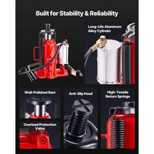 Gato hidráulico de botella de aire de alta elevación de 20 toneladas (44 092 lb) para reparación de automóviles, color rojo - 20 toneladas - Ver 5