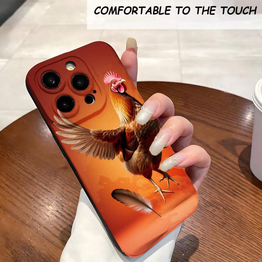 1PC Phone Case ,  Chicken In Flight Orange Background , Stylish Phone Case, Phone Decoration, All-around Lens Protection, Creative Small Gift, Funny Gift for Boys and Girls - ブラック - チェックする 1
