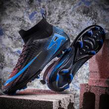 Nuevos zapatos de fútbol unisex Assassin 16 de caña media, zapatos de entrenamiento y competición profesionales, tacos de alta calidad antideslizantes y resistentes al desgaste. - Azul marino naranja - Ver 1