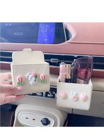 Cute Car Air Vent Storage Bag, Car Phone Holder Storage Bag (Random Black Or White)