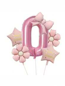 6pcs/Set Pink Number & Bow Tie Party Balloons, With Daisy, "Happy Birthday" And Star Foil Balloons, Suitable For Birthday Party, Celebration, Anniversary, Festival, Backdrop, Outdoor Party Decor, Photo Prop, Baby Shower - Multicolor - View 13