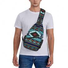 Southwest   Sling Bag For Women Crossbody Bag  Turquoise Striped Geometry Print Sling Backpack For Men  Design Shoulder Bag Gym Sports Travel HiFKing Daypack - 藍綠色 - 查看 7