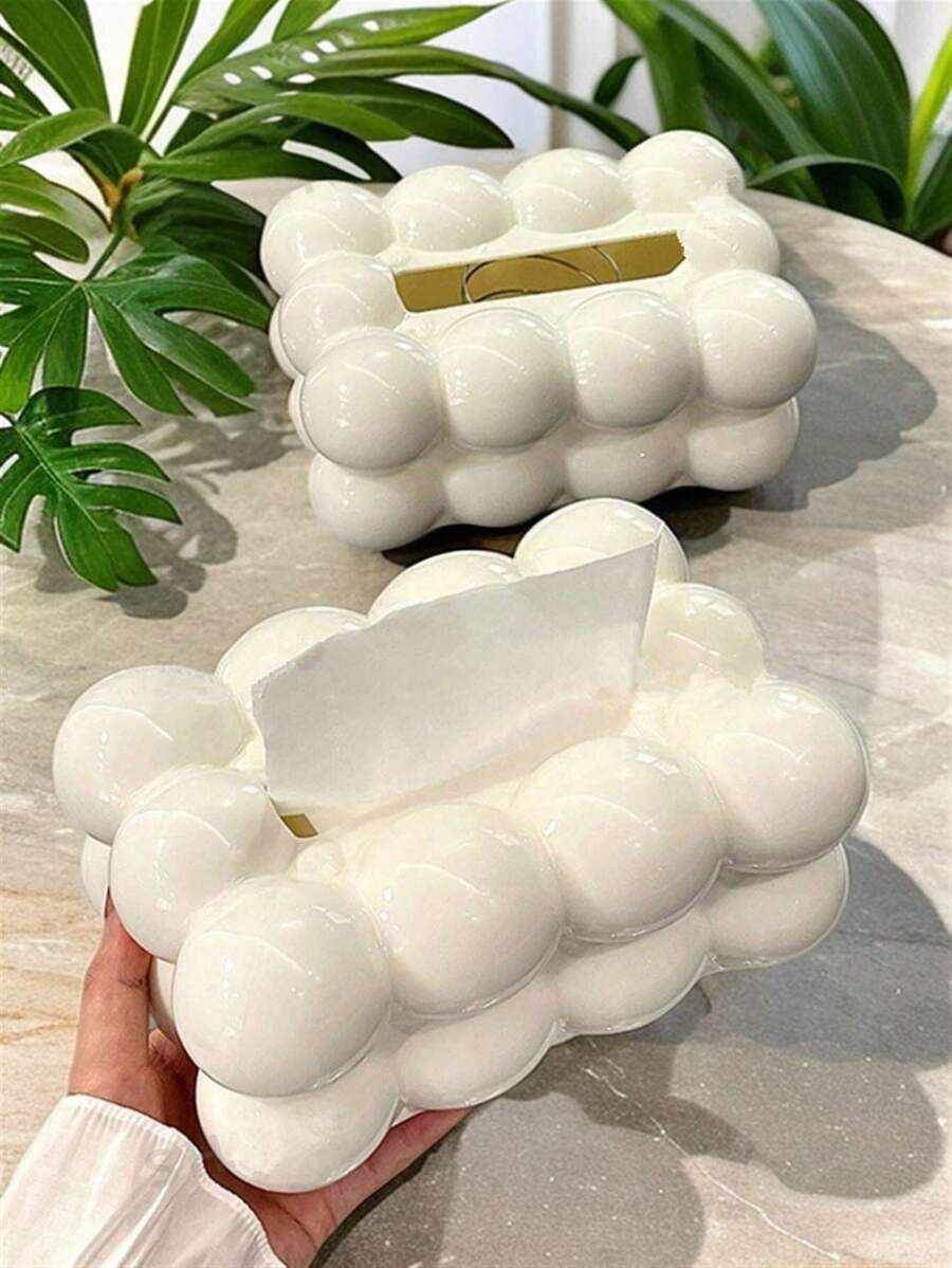 1pc White Cloud Shaped Plastic Tissue Box, Rectangular Desktop Tissue Holder, Cotton Candy Shaped Napkin Box, Suitable For Decorating Living Room, Bedroom And Kitchen
