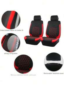 Juego completo de fundas de asiento con bordado de panal nuevo 2026 (9 piezas), adecuado para automóviles, camiones, SUV y viajes; tamaño universal, compatible con bolsas de aire. - Rojo - Ver 6
