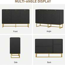 Moderno gabinete de buffet de aparador con almacenamiento, 31,5 en madera acento gabinete de almacenamiento con herringbone puertas y estante, mesa de consola de Credenza para comedor sala de estar entrada - Negro-3 puertas - Ver 8